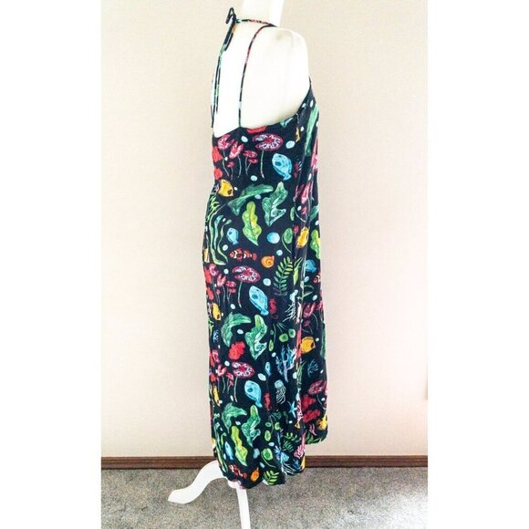 Pepaloves Black Seaside Midi Dress Halter Straps Size S Beach Theme deep sea - Picture 9 of 16